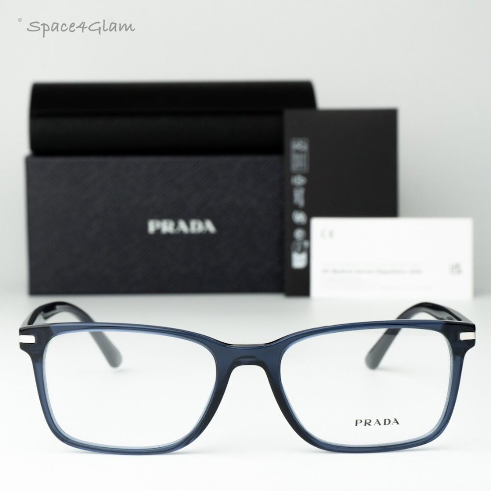 Prada Men Eyeglasses Blue Crystal Demo Square PR14WV 08Q1O1 BRAND NEW